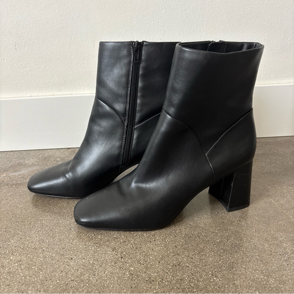 Modern Black Leather Ankle Boots with Block Heel - Women's Heeled Booties